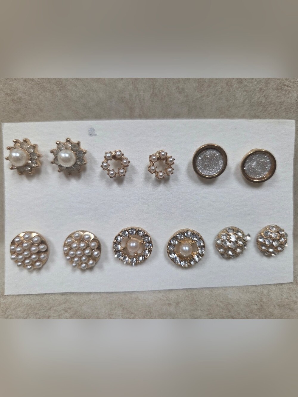 Gold-Tone Pearl & Crystal Stud Earring Set - 6 Pairs